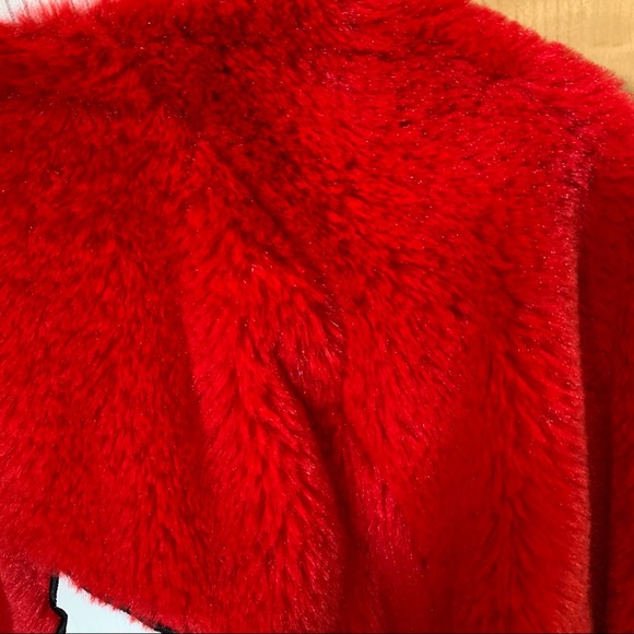 Bright Red Taken Faux Fur Varsity Jacket - Picture 4 of 12